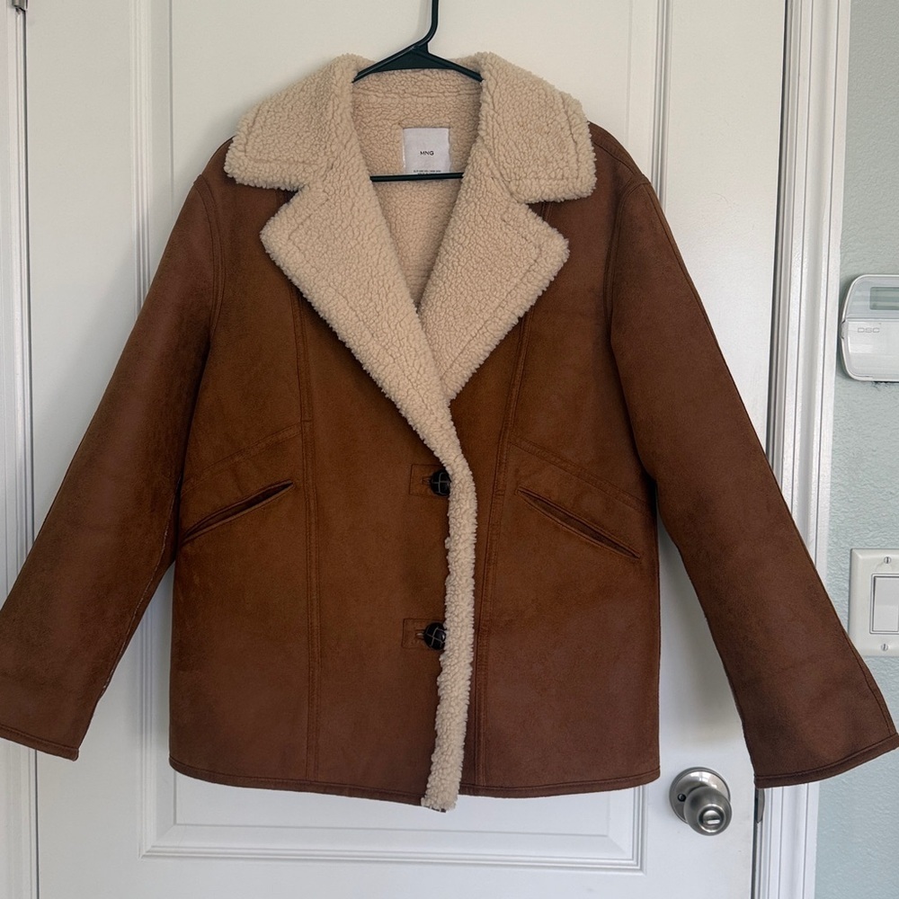 MANGO Oversized Cognag Tan Shearling Jacket Coat Size XS - Small Oversized - Picture 2 of 16